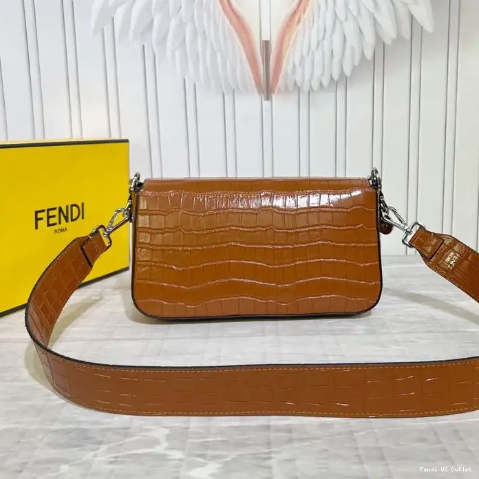 Cheap HOT Fendi Leather In Baguette Brown Bag Medium Tiffany Crocodile 0326